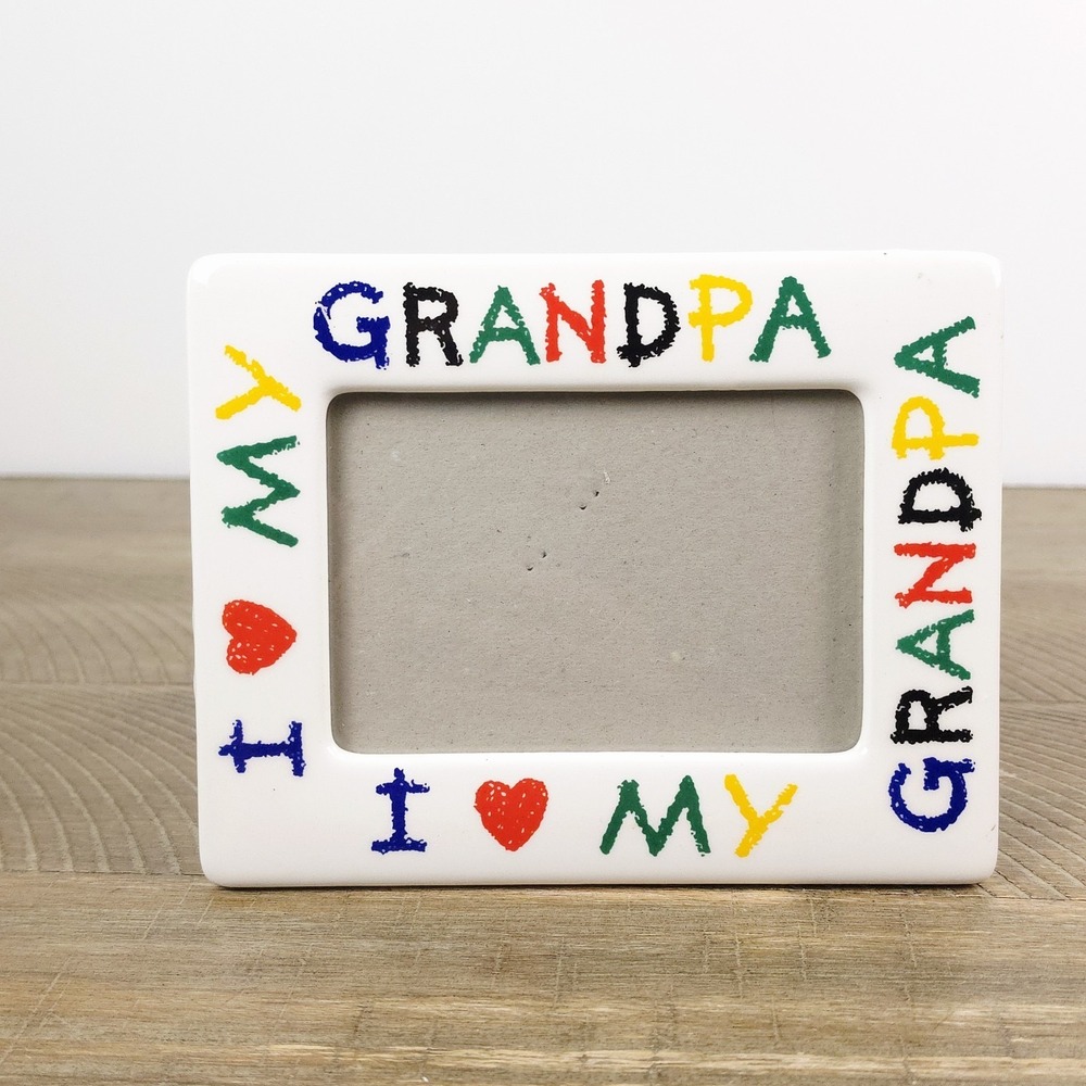 Ceramic Picture Frame I Love My‎ Grandpa Colorful Holds 4x6 Photo Keepsake 90's